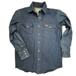 Carhartt S141 DMB Snap Front Denim Work Shirt Men Size Medium Blue Long Sleeve